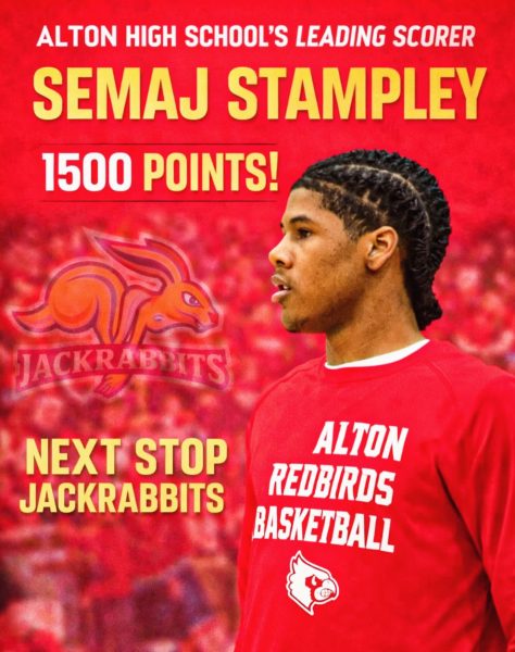 A poster made by freshman Dewayne Jones in honor of senior Semaj Stampley reaching 1,500 points.